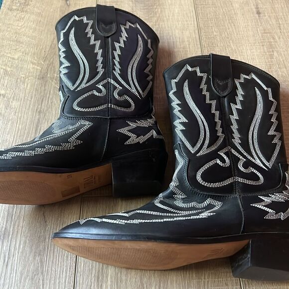 New Free People Toral Cross Your Heart Western Boot Black Leather White US 8 - Picture 4 of 14